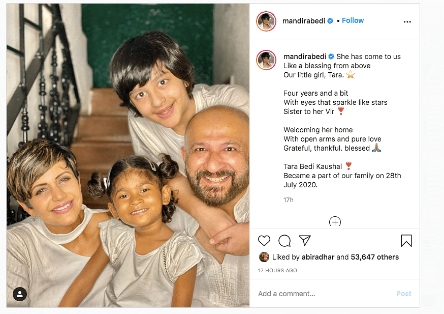 Mandira Bedi and her husband Raj Kaushal have adopted a four-year-old girl.