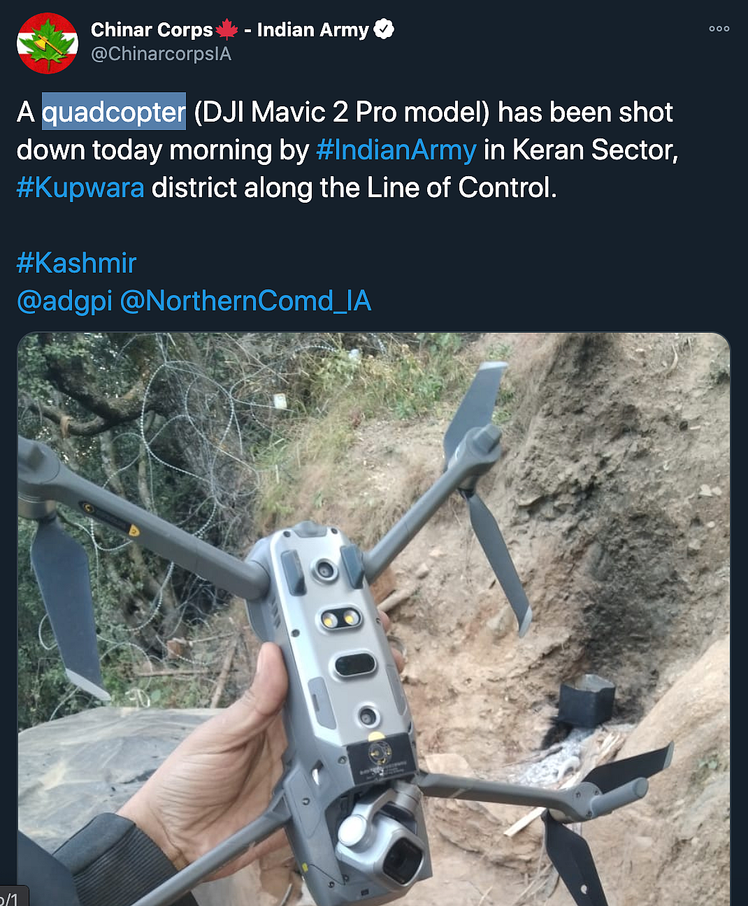 Quadcopter, Purportedly of Pak Army, Shot Down Along LoC in J&K