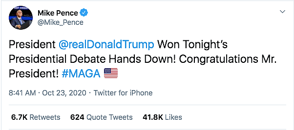 Post Biden-Trump Spar, Harris & Pence Congratulate on Debate ‘Win’