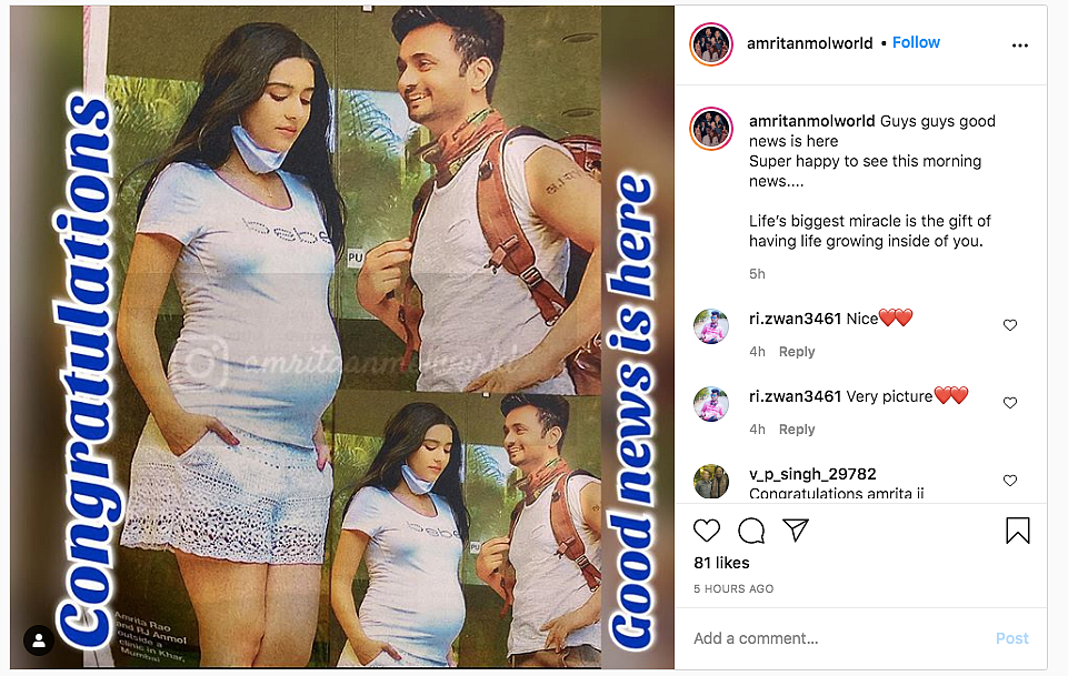 Amrita Rao and RJ Anmol Expecting Their First Baby