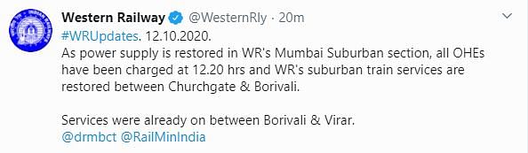 Local and outstation train services on the Western and Central lines were disrupted briefly before being restored.