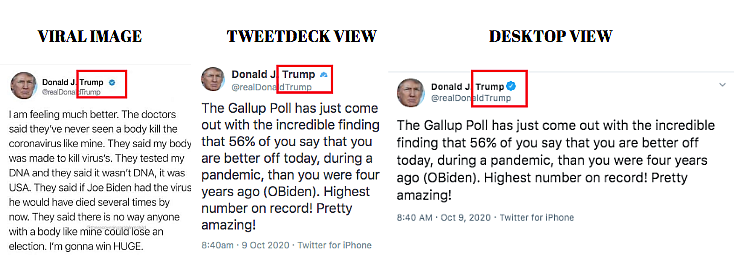 Left: Viral image. Middle: TweetDeck view. Right: Desktop view.