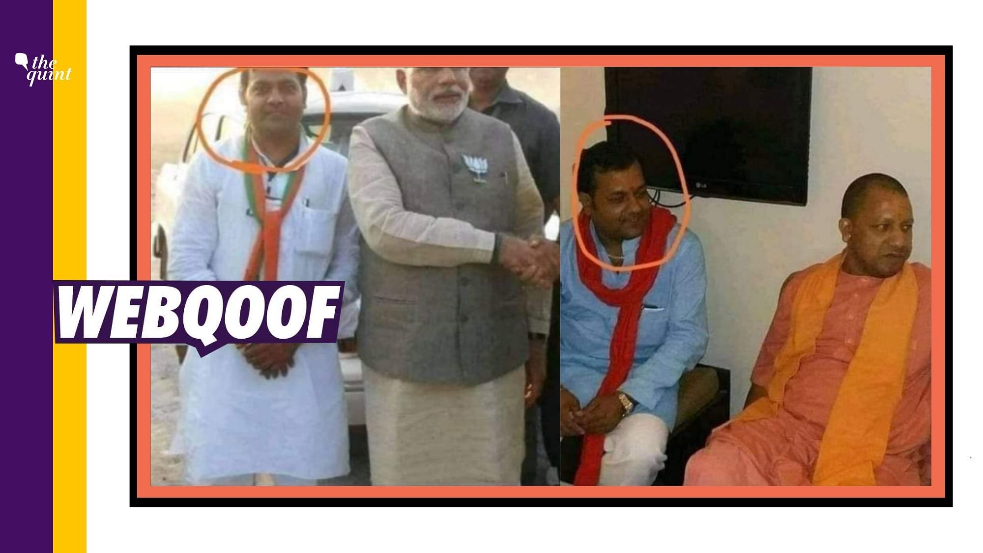 The images of a BJP leader with Yogi Adityanath and PM Narendra Modi are being circulated with the false claim that he is father of Sandeep, who is one of the accused in the Hathras incident.