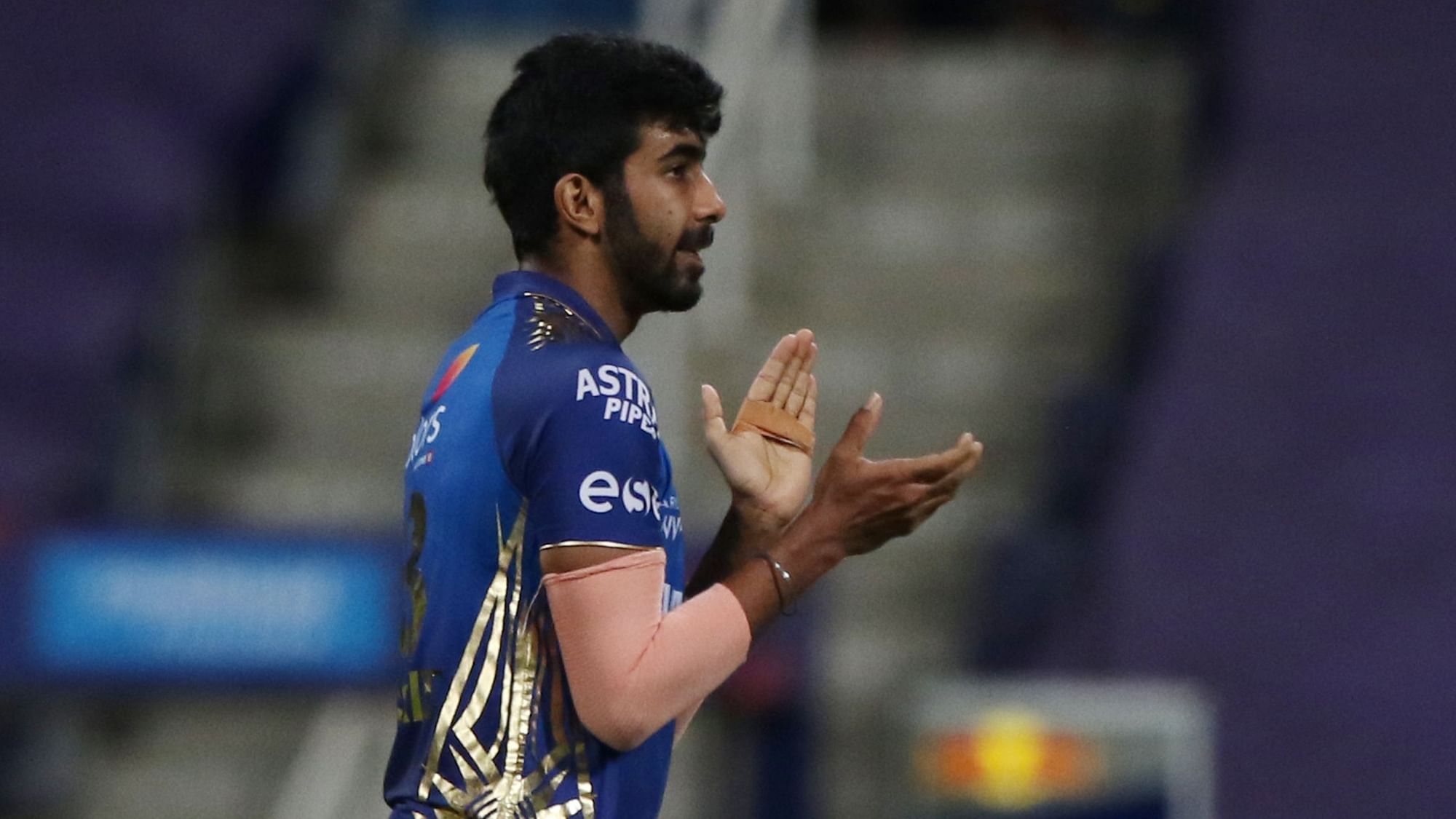Jasprit Bumrah finished with 3/14 as RCB were restricted to 164/6.