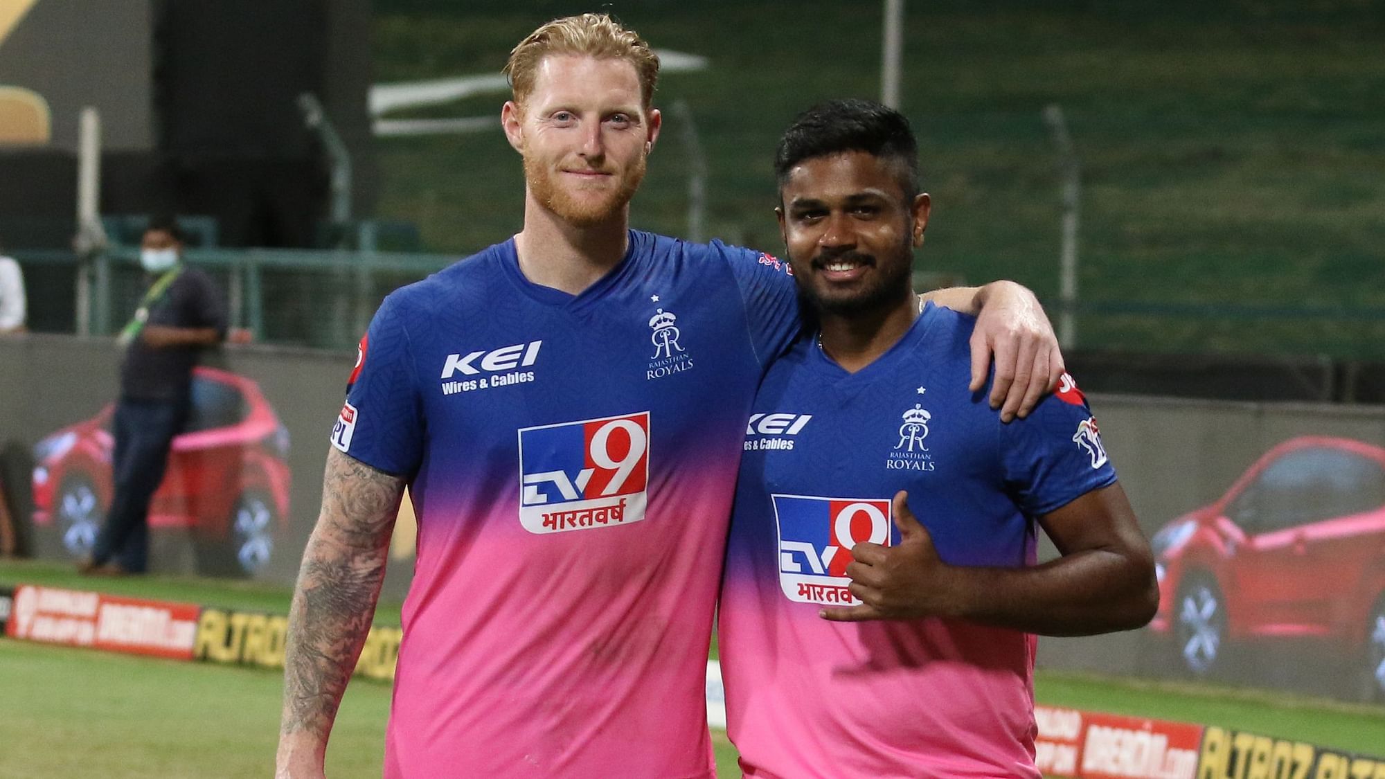 Ben Stokes and Sanju Samson during a post-match interaction for iplt20.com