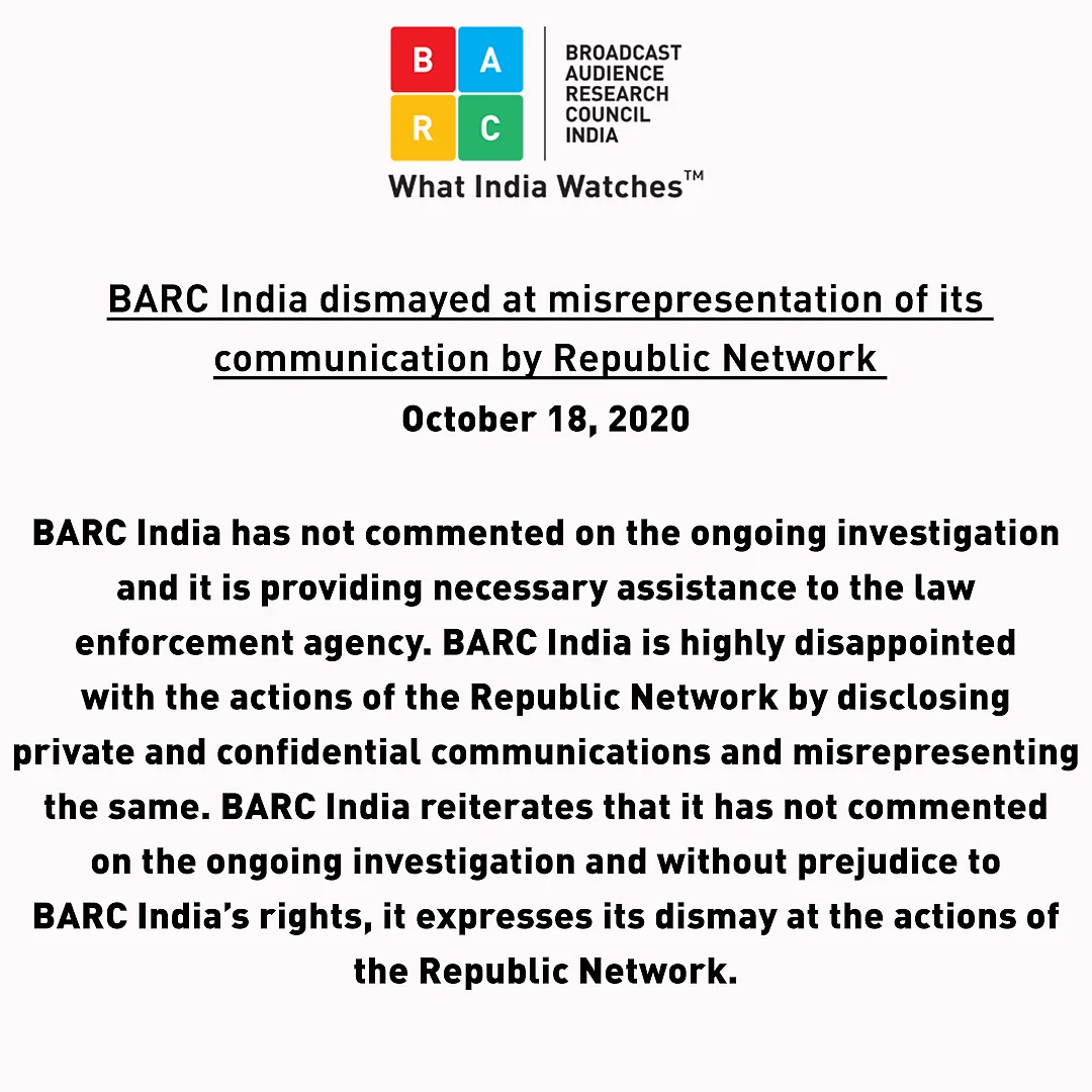 BARC expressing its dismay at the actions of Republic Network.