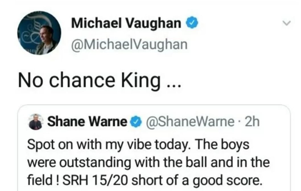 Shane Warne wrote in a tweet before the game that he had a good vibe and feeling that the Royals will win on Sunday.