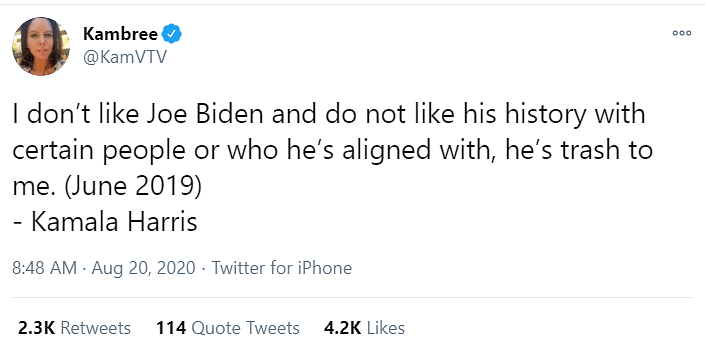 The quote has been lifted off a blog, where the author’s opinion on Biden has been falsely linked to Harris’.