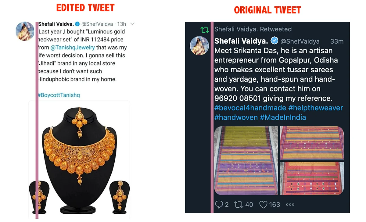Shefali Vaidya’s Tweet on Buying Tanishq Jewellery is Morphed