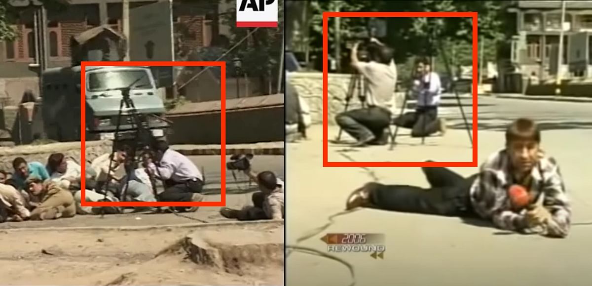 The video is actually of Kashmiri journalist Fayaz Bukhari who was taking cover from heavy firing at Srinagar. 
