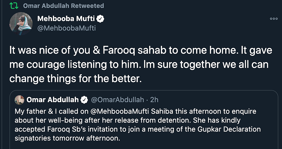 Farooq & Omar Visit Mufti, Gupkar Signatories to Meet on Thursday