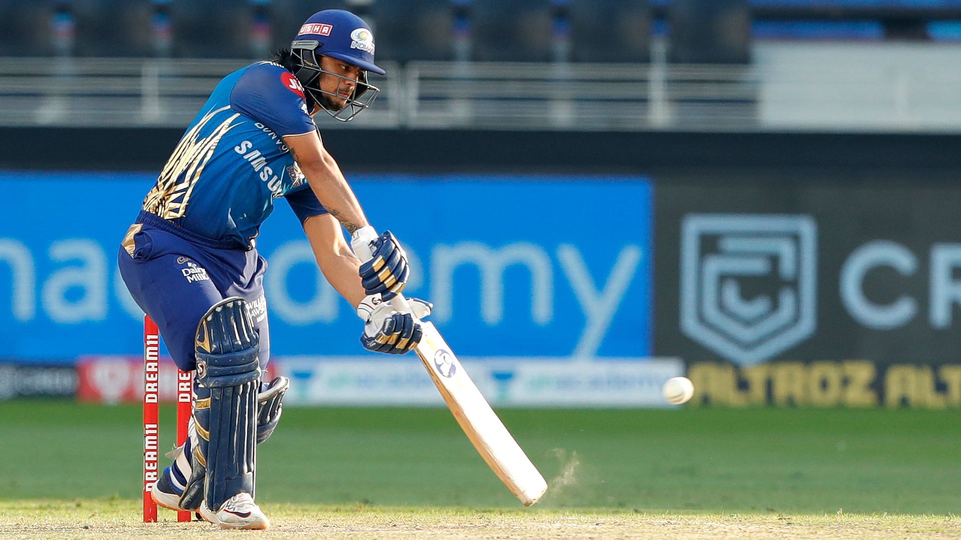 Ishan Kishan powers a drive through the off side during his match-winning knock against Delhi Capitals.
