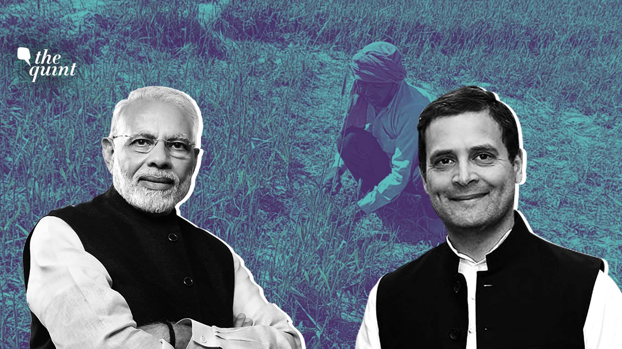Image of PM Modi (L), Rahul Gandhi (R) against a background showing a farmer, used for representational purposes.