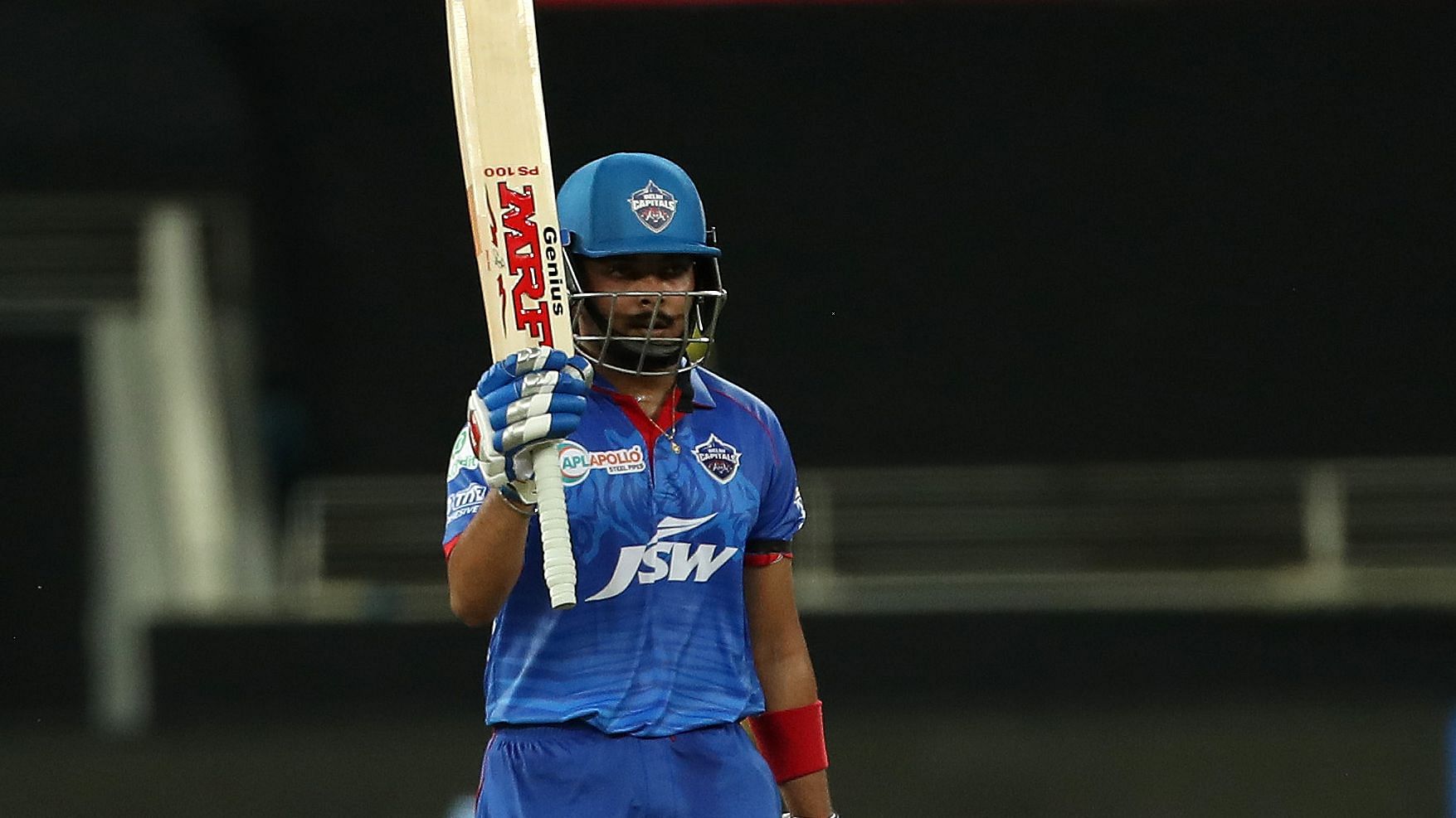 Prithvi Shaw of Delhi Capitals celebrates his fifty during match 7 of season 13 of the Dream 11 Indian Premier League (IPL) against Chennai Super Kings.