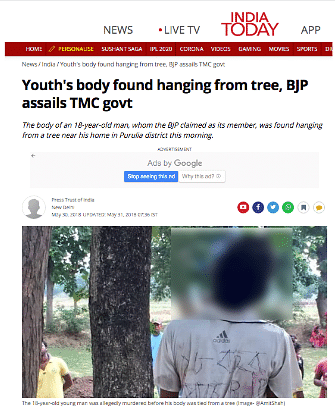 An 18-year-old, allegedly a BJP member, was found dead in West Bengal’s Purulia district in May 2018.