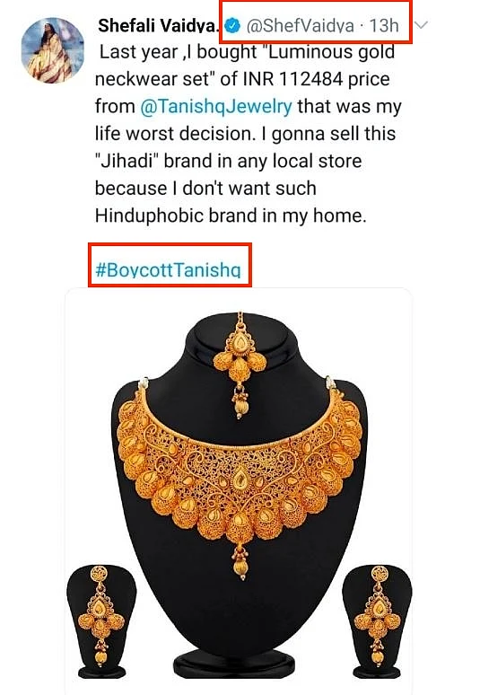 Shefali Vaidya’s Tweet on Buying Tanishq Jewellery is Morphed