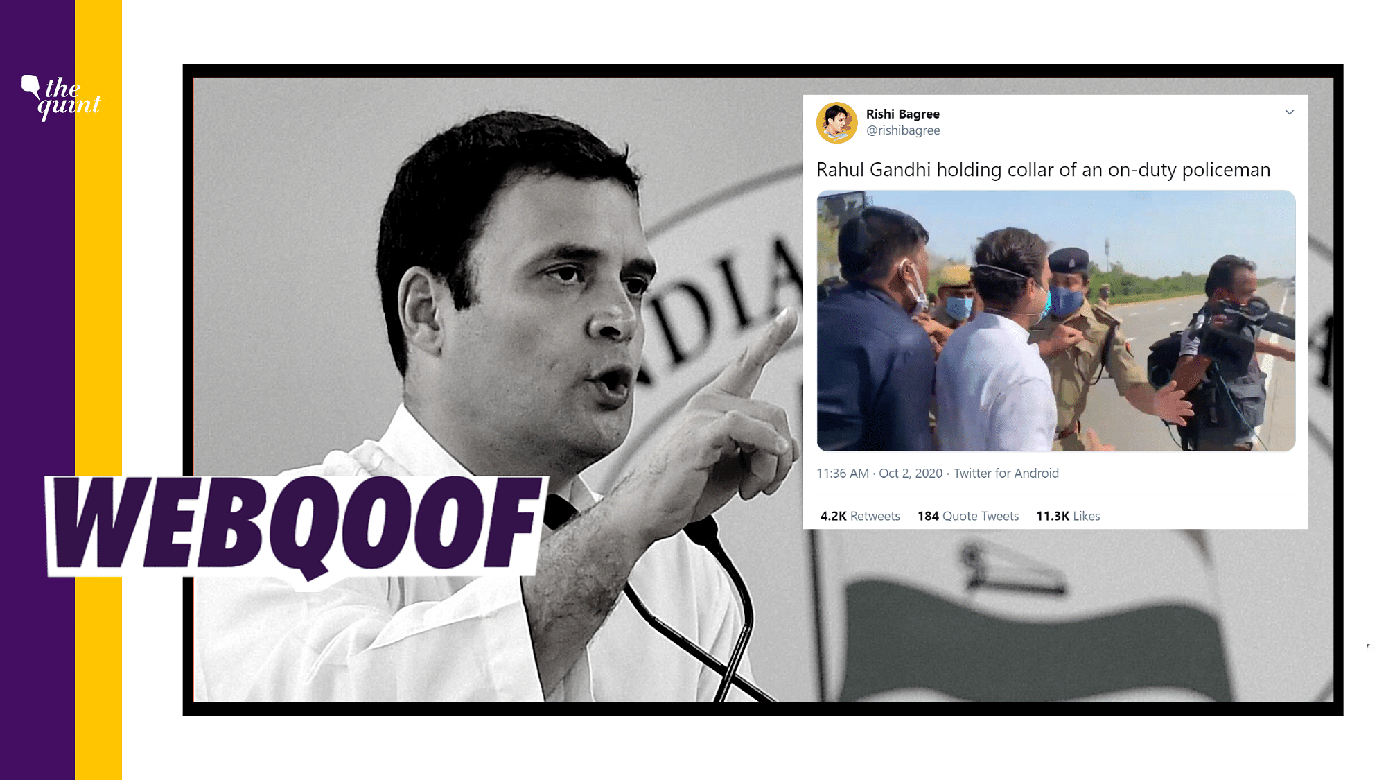 Hathras Fact-Check: A picture of Congress leader Rahul Gandhi has gone viral on social media accusing him of man-handling an on-duty police officer.