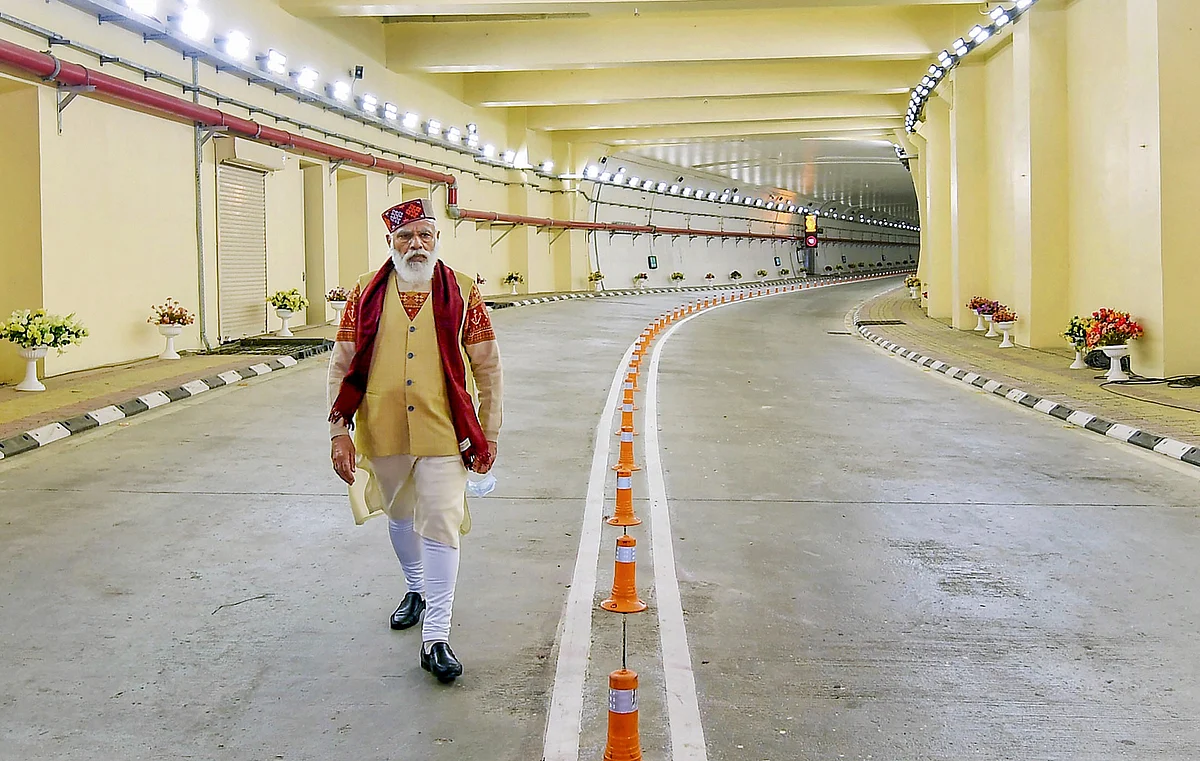 Prime Minister Narendra Modi during the inauguration of Atal Tunnel, in Manali, Saturday, 3 October. 