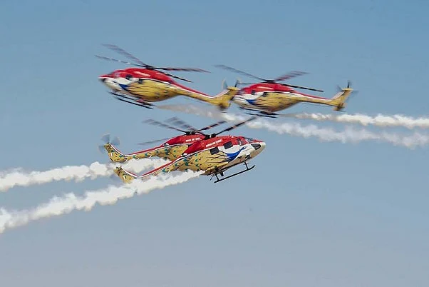 Indian Air Force’s ALH team performs during rehearsals for the 88th Indian Air Force Day celebrations, at Hindon Airbase in Ghaziabad.