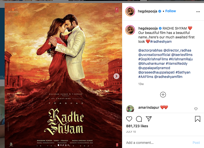 Pooja Hegde's First Look From 'Radhe Shyam' Shared on Her B'Day