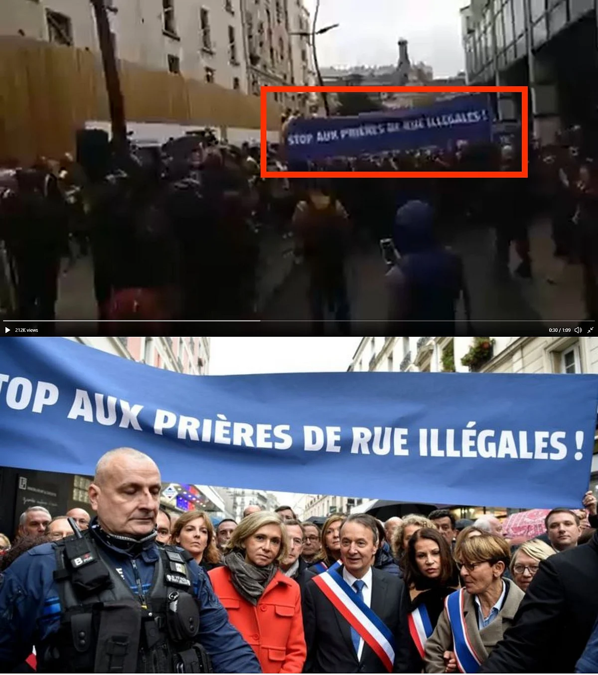 The banner in the viral video (Top) and BBC’s report (Bottom).