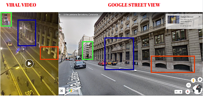 Left: Viral video. Right: Google street view.
