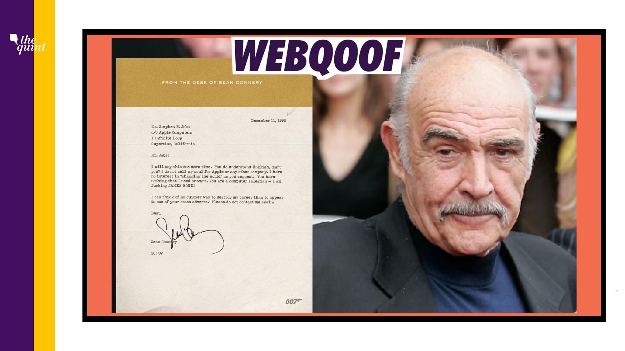 A fake letter that was doing the rounds in 2011 has been revived in the light of the Sean Connery’s death.
