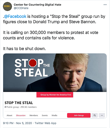 ‘Stop the Steal’ Group Sows Election Misinformation, FB Bans It