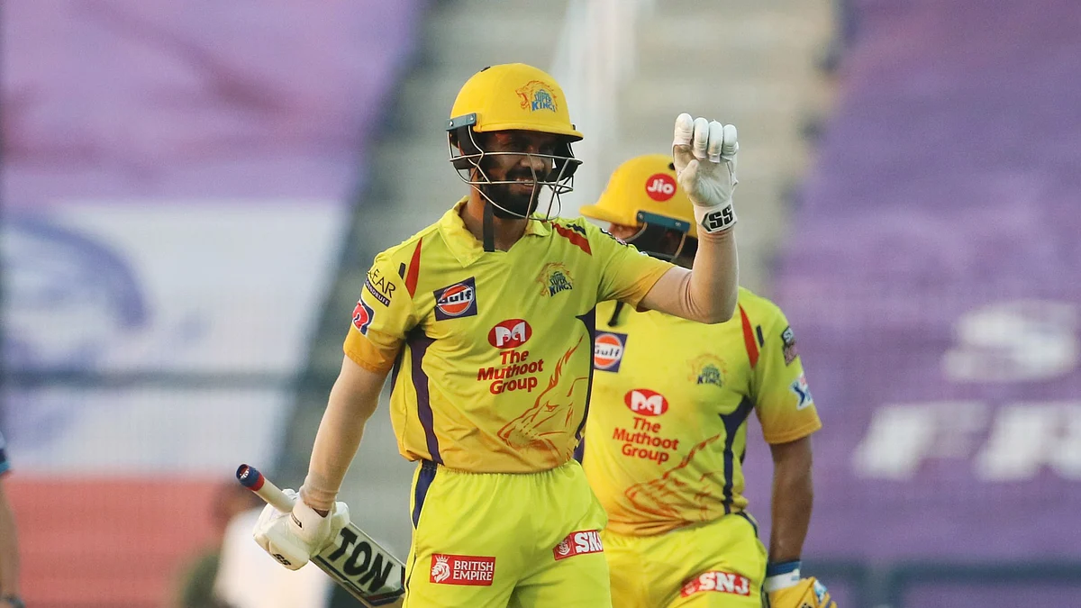 Ruturaj Gaikwad of Chennai Superkings celebrates his fifty during match 53 of season 13 of the Dream 11 Indian Premier League (IPL) between the Chennai Super Kings and the Kings XI Punjab.