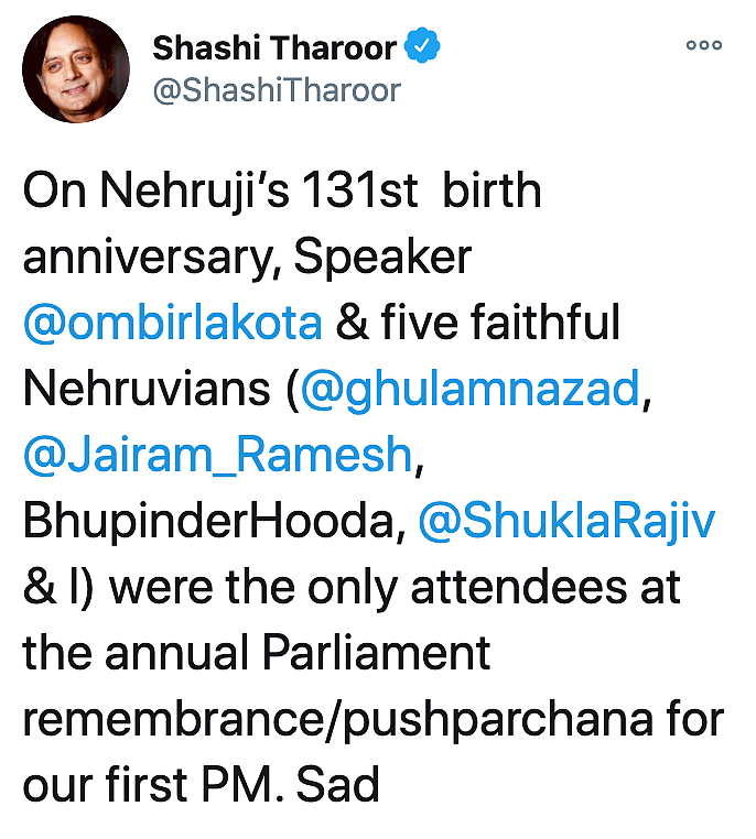Shashi Tharoor pays his respect to Pandit Nehru 
