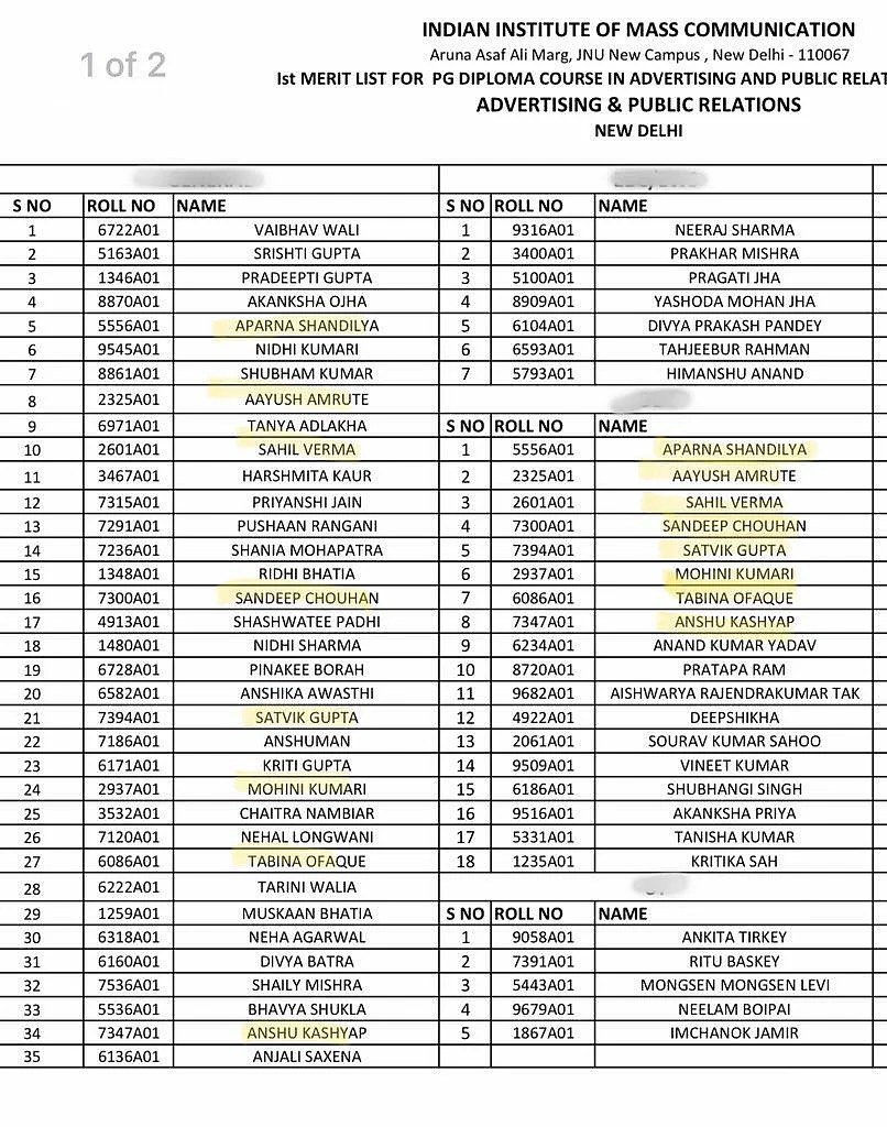 Merit List released on 30 October.