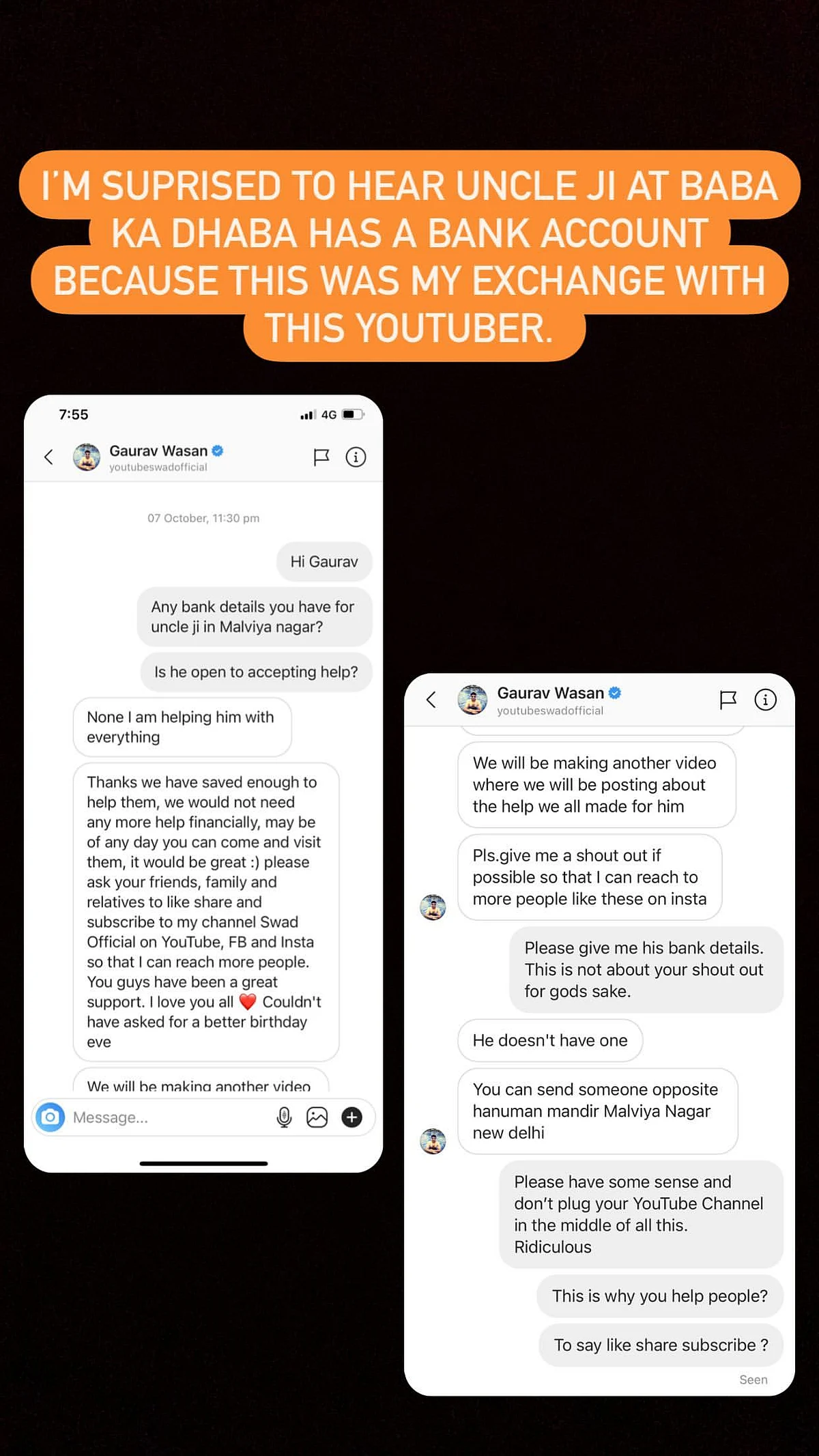 Mallika Dua shared a screenshot of her chat with Gaurav Wasan.