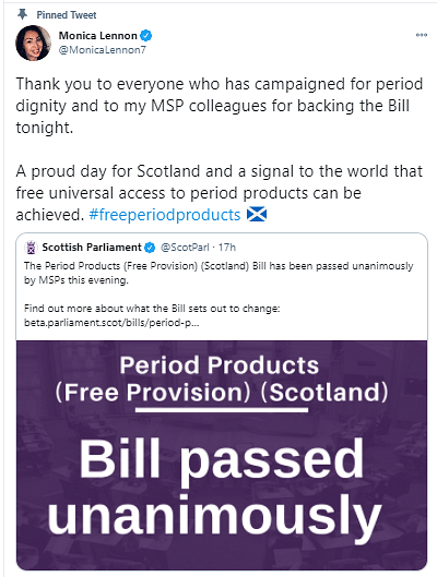 After a four-year campaign spearheaded by Monica Lennon, Scotland has made sanitary products free for all women. 
