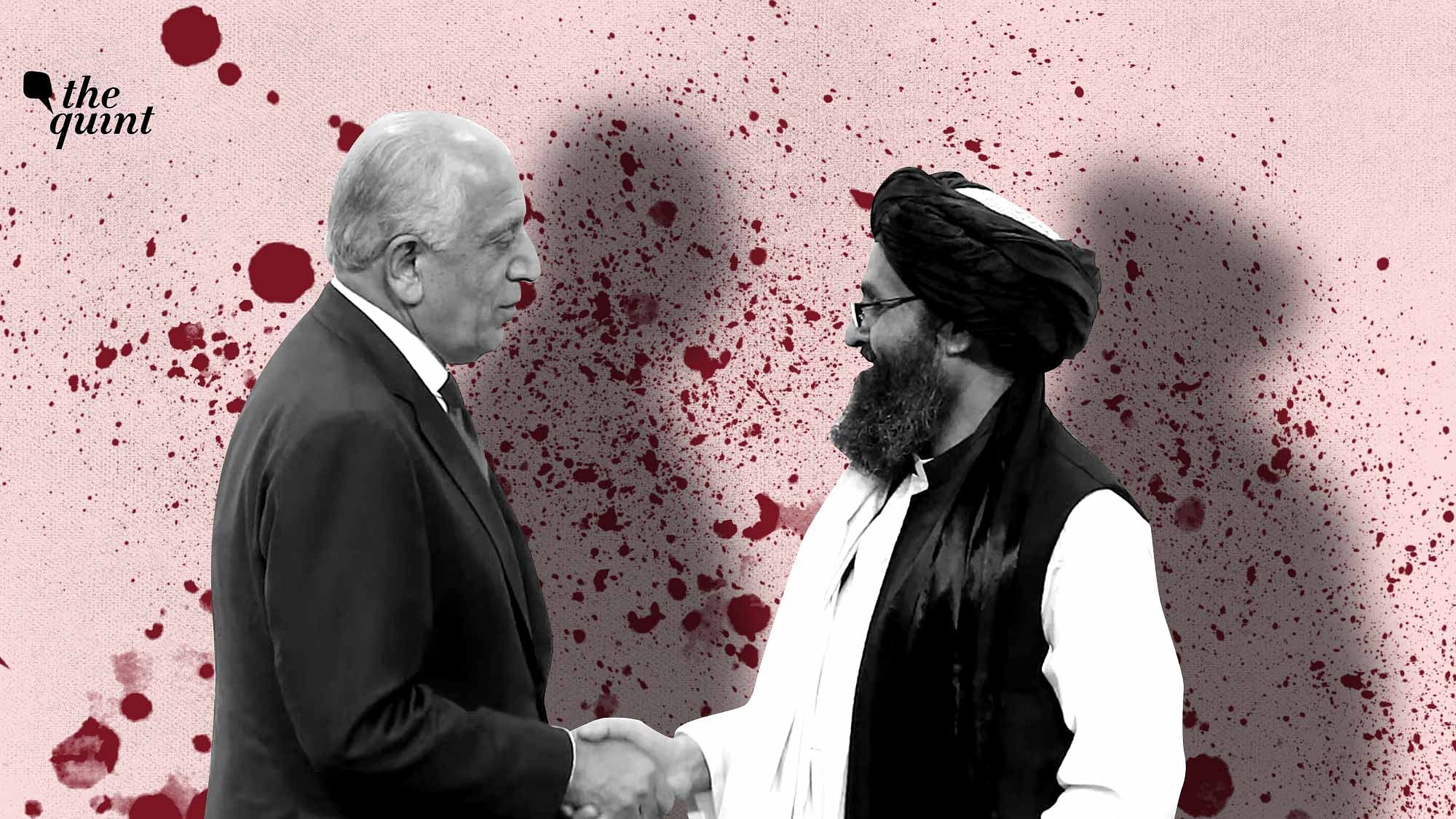Peace in Afghanistan: US peace envoy Zalmay Khalilzad, left, and Mullah Abdul Ghani Baradar, the Taliban group’s top political leader shake hands.&nbsp;