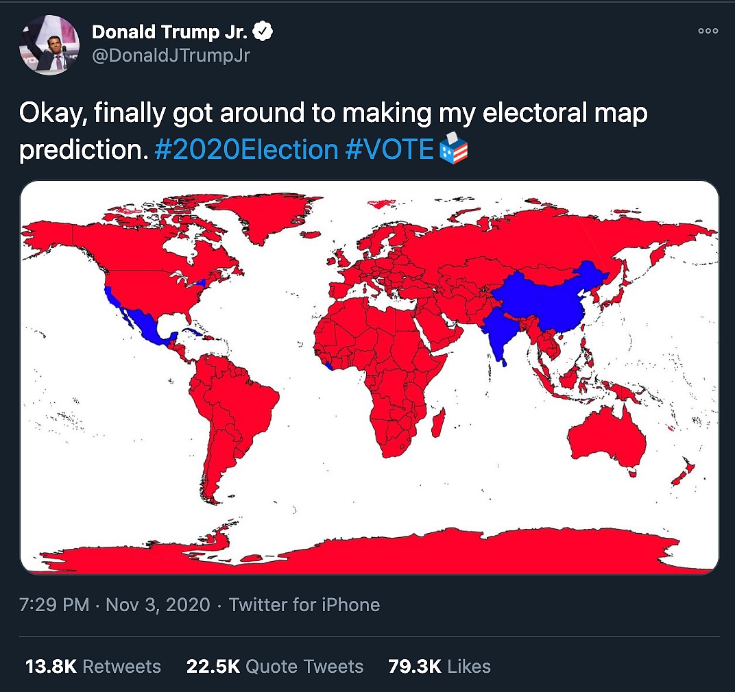 ‘Take His Colouring Pencils Away’: Trump Jr’s Election Map Slammed