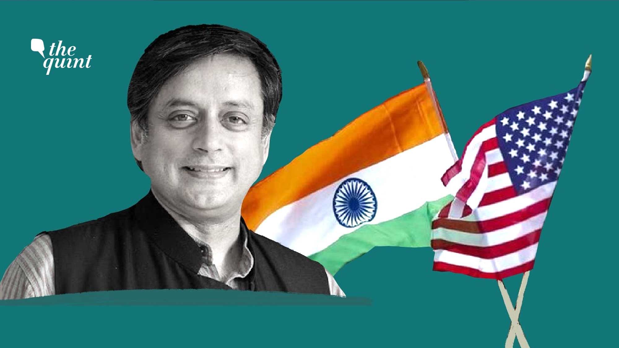 Image of Dr Shashi Tharoor and the Indian and American flags used for representational purposes.