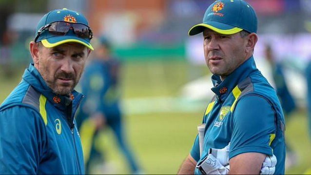 Ricky Ponting and Justin Langer at a training session with Australia.&nbsp;