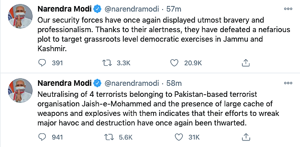 JeM Plot to Target Polls Defeated: PM Modi, Post Nagrota Encounter