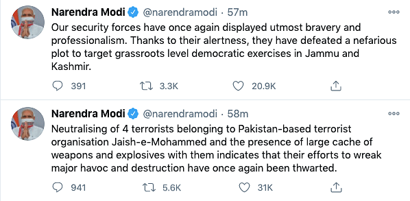 PM Modi’s tweets came amid reports of him holding a security review.