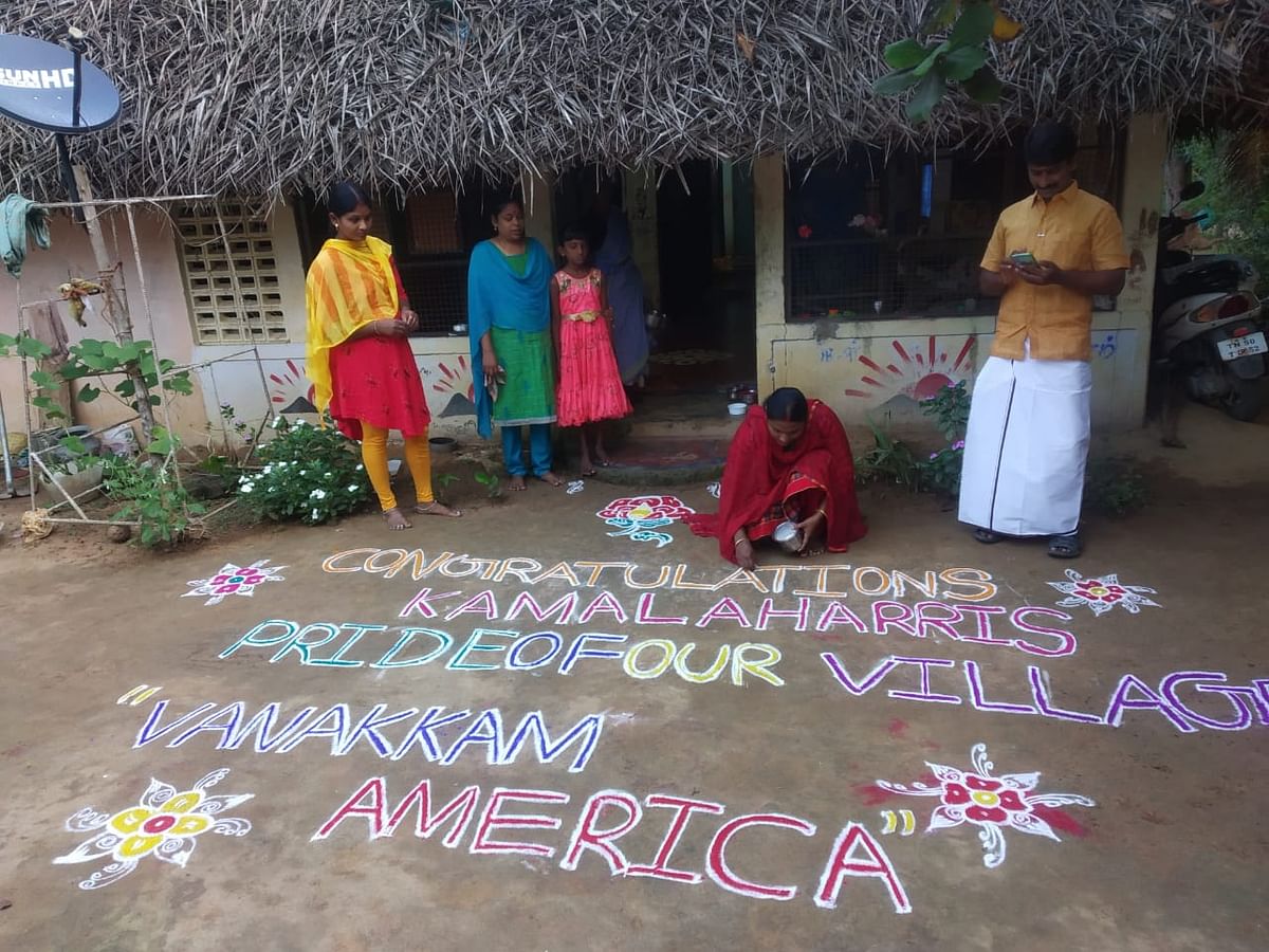 The people of Thulasendrapuram in Tiruvarur, Tamil Nadu celebrated her victory with firecrackers and  rangolis.
