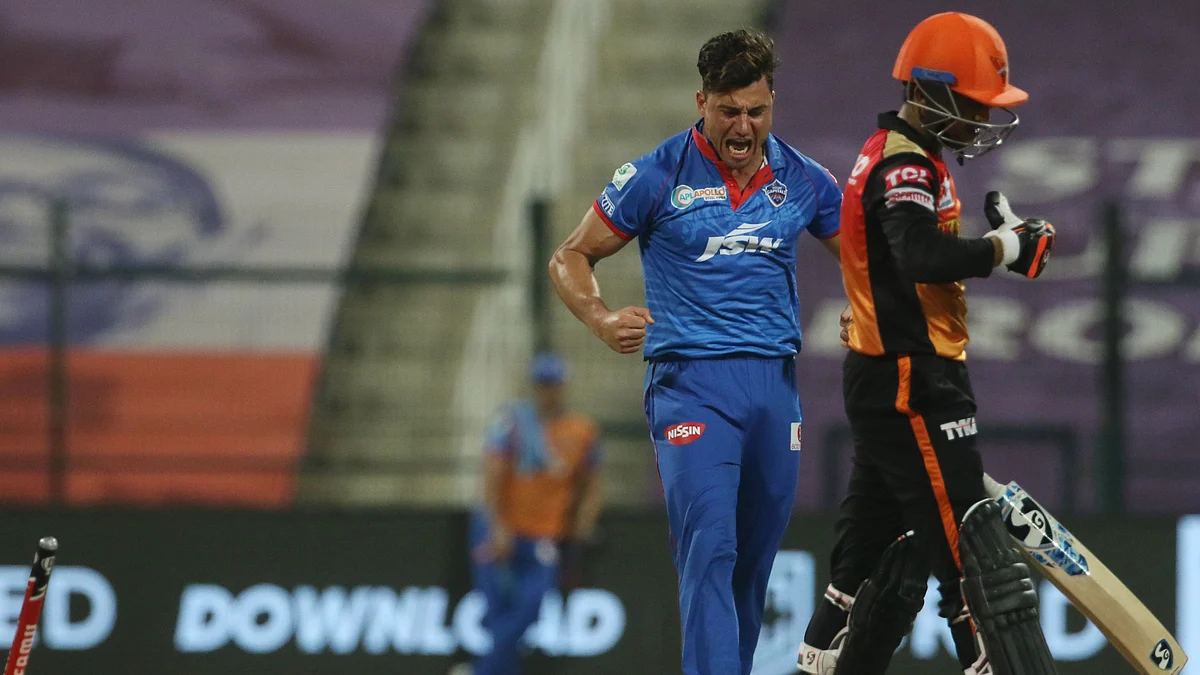 Marcus Stoinis celebrates the wicket of Priyam Garg. 