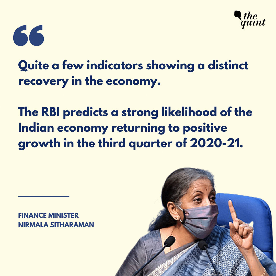Her briefing comes as the RBI has ‘nowcast’ that the GDP for the July-September quarter is set to contract 8.6%.
