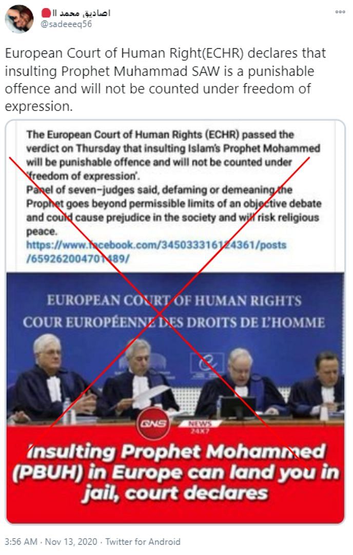 ECHR’s ruling in 2018 over a woman insulting the Prophet has been revived as a recent one without the full context.