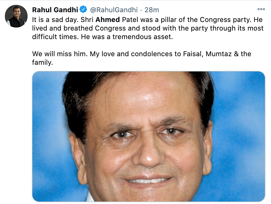 Senior Congress leader and Rajya Sabha MP Ahmed Patel passed away on Wednesday, 25 November.