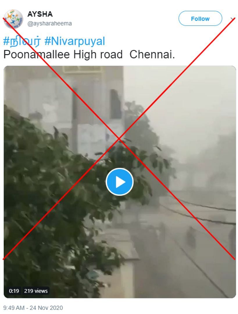 An old video from Karachi has been falsely shared as visuals of Cyclone Nivar from Chennai’s Poonamallee area.