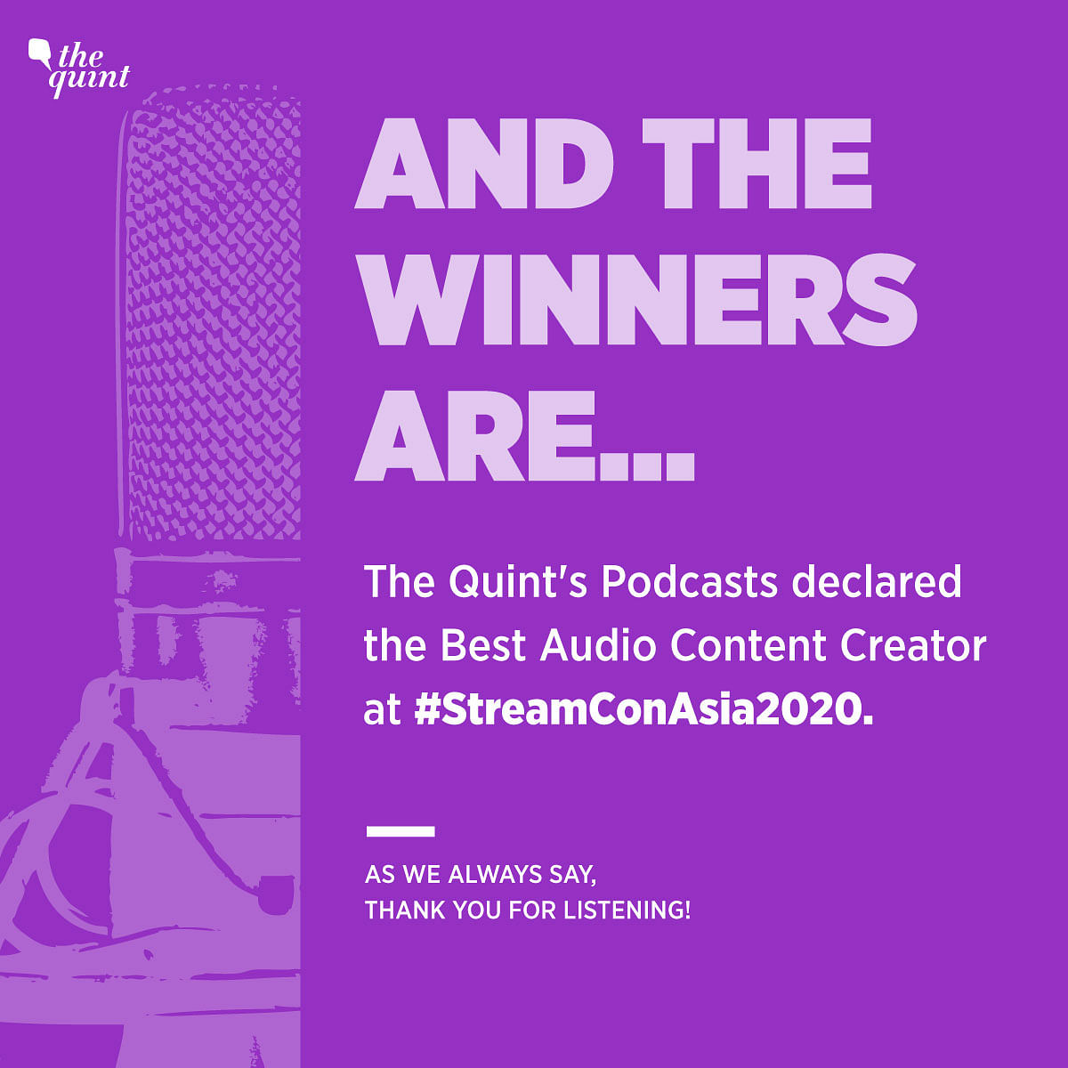 The  Quint’s team has won three awards in the 2nd edition of StreamCon Asia Awards 2020.