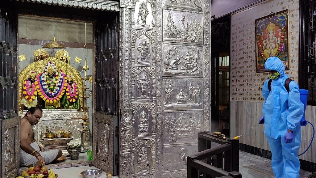 Ram Mandir in Wadala being sanitised on 15 November, a day before being re-opened.