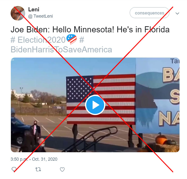 A doctored video has gone viral showing Biden erroneously saying ‘Hello Minnesota’ to a crowd in Florida.