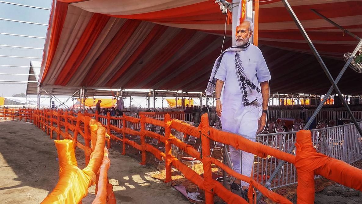 Preparation underway ahead of Prime Minister Narendra Modi’s visit to his parliamentary constituency on Monday, in Varanasi.