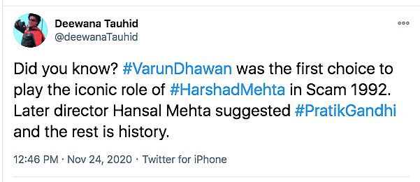 Varun Denies Being the First Choice For Harshad Mehta in Scam 1992